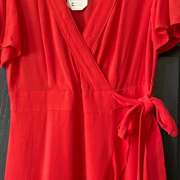 Love Riche Vibrant Red Ruffled Wrap Dress - Picture 3 of 8